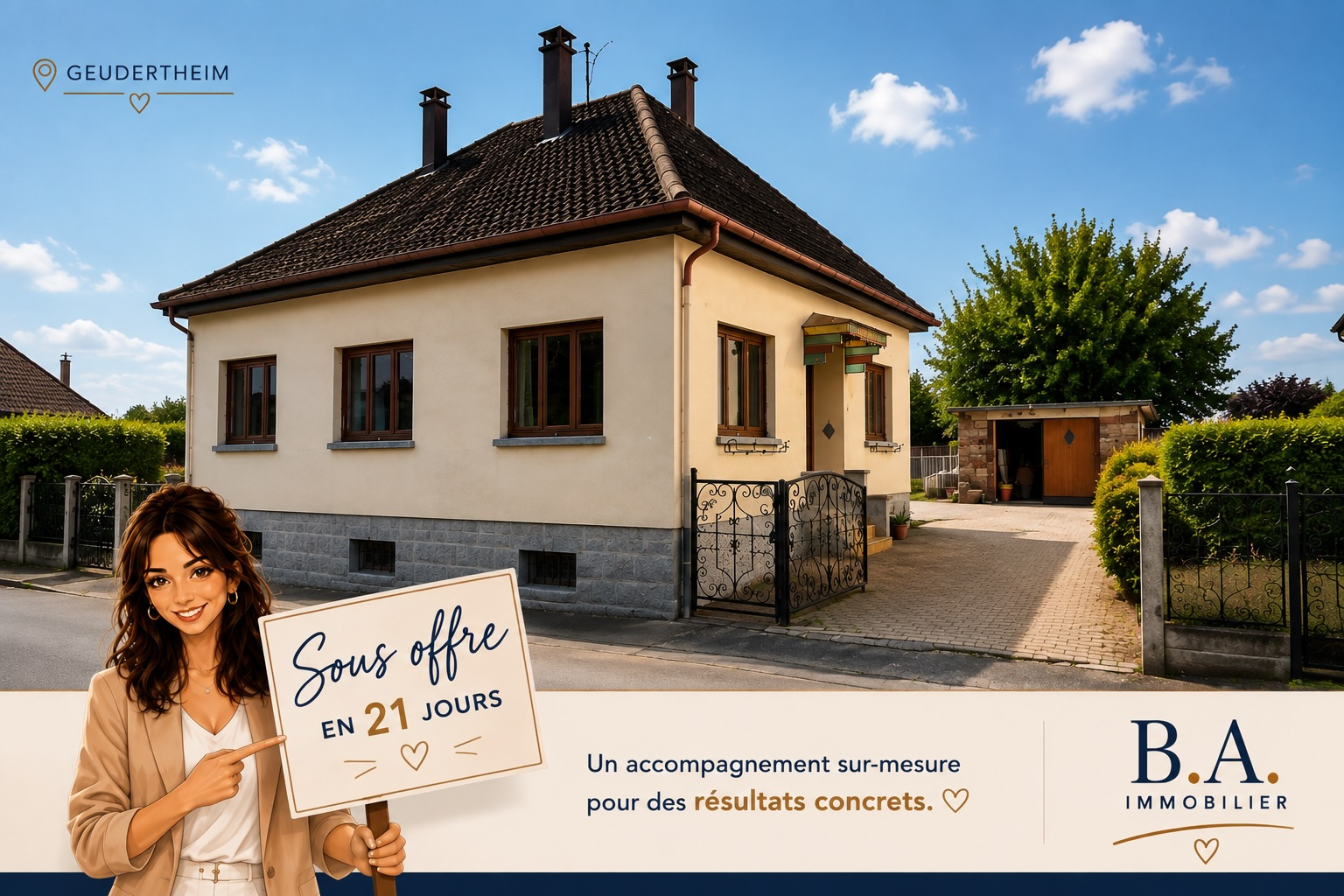 Maison de plain-pied avec fort potentiel   94 m2 sur 6,9 ares à Geudertheim